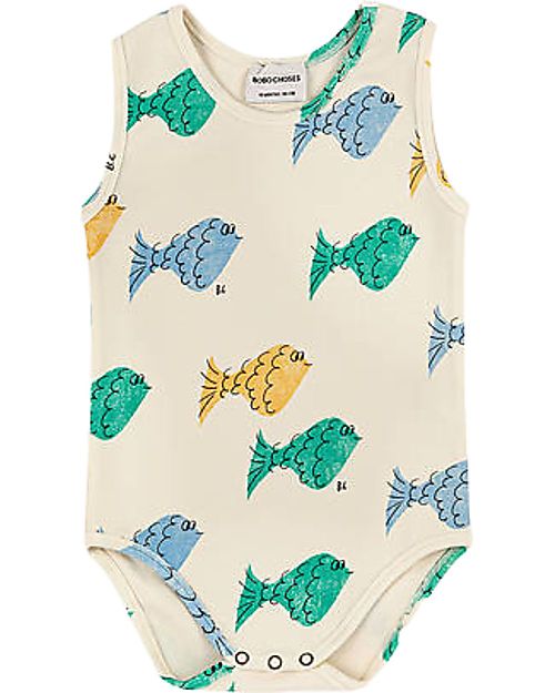 Bobo Choses Body Smanicato Pesci Multicolore - Bianco - Cotone BCI Body Manica Corta