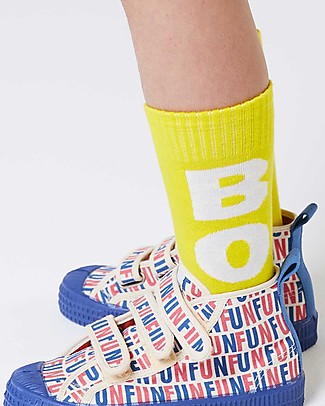 Bobo Choses Calzini Bobo con Scritta - Pacco da 2 Paia - Giallo e Rosso - Cotone Biologico Calzini
