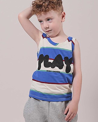 Bobo Choses Canotta a Righe Play - Tortora - 100% cotone T-Shirt e Canotte