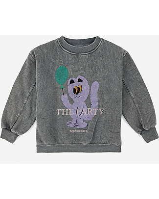 Bobo Choses Felpa a Maniche Lunghe - Party Cat - Grigio - 100% Pile Spazzolato di Cotone Bio Felpe