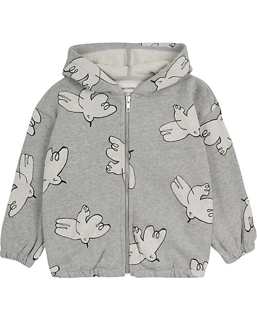 Bobo Choses Felpa con Cappuccio - Uccellini - Grigio Chiaro - Cotone Bio Felpe