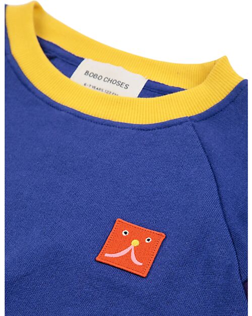 Bobo Choses Felpa Maniche a Sbuffo - Toppa Funny Face - Blu - Cotone Felpe