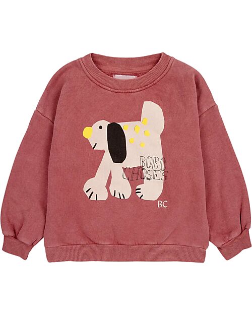 Bobo Choses Felpa Maniche Lunghe - Cane - Rosso - 100% Cotone Bio Felpe
