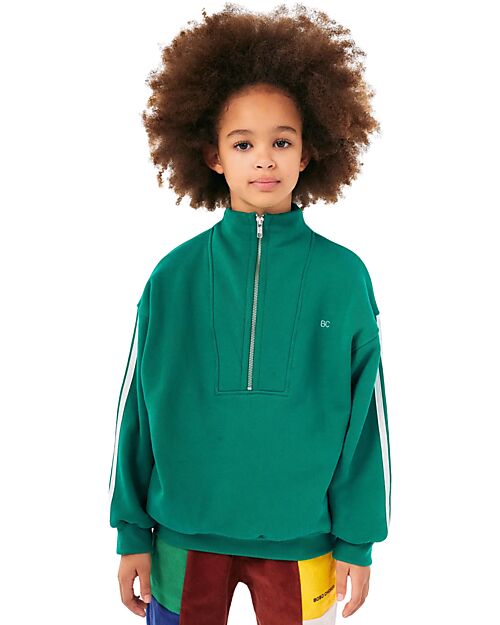 Bobo Choses Felpa Maniche Lunghe - Mezza Zip Frontale - Verde - 100% Cotone Bio Felpe
