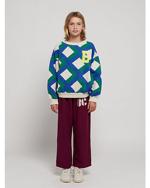 Bobo Choses Felpa Maniche Lunghe - Panna - Quadri Verde e Blu - 100% Cotone Felpe