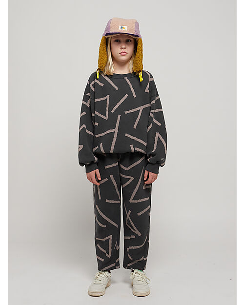 Bobo Choses Felpa Maniche Lunghe - Stampa Righe - Grigio Scuro - 100% Pile di Cotone Bio Felpe