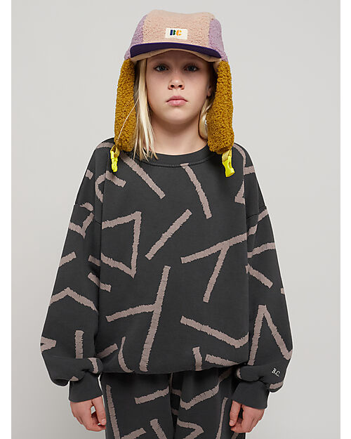 Bobo Choses Felpa Maniche Lunghe - Stampa Righe - Grigio Scuro - 100% Pile di Cotone Bio Felpe