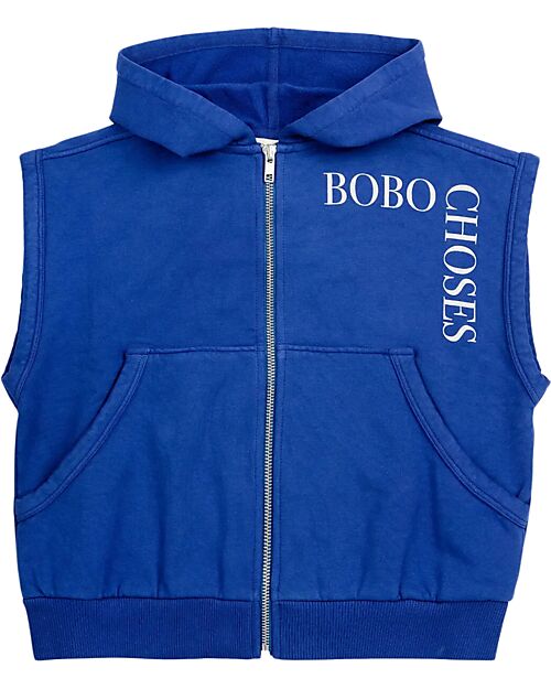 Bobo Choses Felpa Senza Maniche con Cappuccio - Zip - Blu - Cotone Bio Felpe