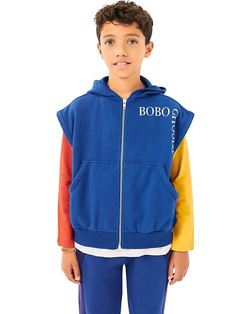 Bobo Choses Felpa Senza Maniche con Cappuccio - Zip - Blu - Cotone Bio Felpe