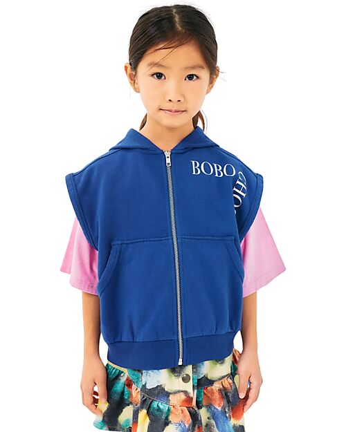 Bobo Choses Felpa Senza Maniche con Cappuccio - Zip - Blu - Cotone Bio Felpe