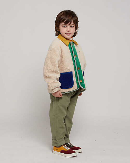 Bobo Choses Giacca Teddy con Bottoni - Color Block - Panna - 100% Materiale Riciclato Giacche