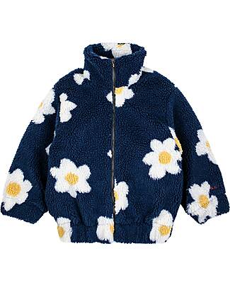 Bobo Choses Giacca Teddy con Zip - Big Flower - Blu Notte - 100% Materiale Riciclato Jacquard Giacche