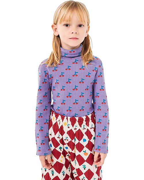 Bobo Choses Maglia a Collo Alto - Ciliegie - Lavanda - 100% Cotone Bio Maglie Manica Lunga