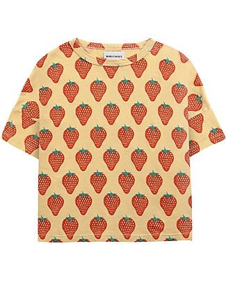 Bobo Choses Maglia a Maniche Corte - Strawberry All Over - 100% Cotone Bio T-shirt