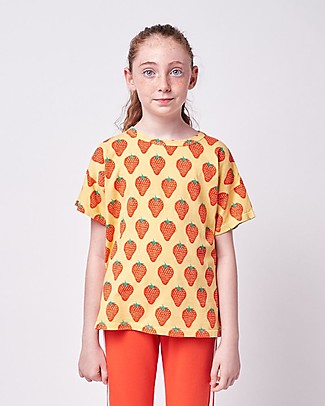 Bobo Choses Maglia a Maniche Corte - Strawberry All Over - 100% Cotone Bio T-shirt
