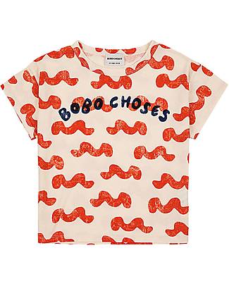 Bobo Choses Maglia Manica Corta Onde - Rosso/Bianco - 100% Cotone Organico T-shirt