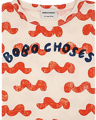Bobo Choses Maglia Manica Corta Onde - Rosso/Bianco - 100% Cotone Organico T-shirt