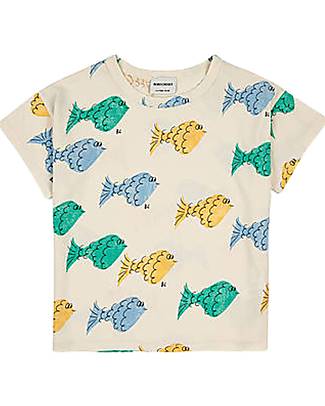 Bobo Choses Maglia Manica Corta Pesci Multicolore - Bianco - 100% Cotone Organico T-shirt