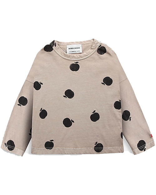 Bobo Choses Maglia Maniche Lunghe Mele - Caffè e Latte - 100% Cotone Bio Maglie Manica Lunga