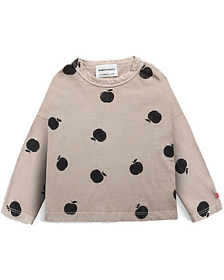 Bobo Choses Maglia Maniche Lunghe Mele - Caffè e Latte - 100% Cotone Bio Maglie Manica Lunga