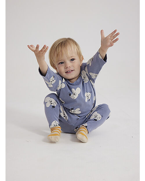 Bobo Choses Maglia Maniche Lunghe - Mouse - All Over Celeste - 100% Cotone Bio Maglie Manica Lunga