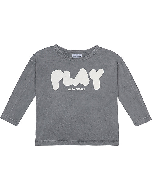 Bobo Choses Maglia Maniche Lunghe Play - Grigio - 100% Cotone Bio Maglie Manica Lunga