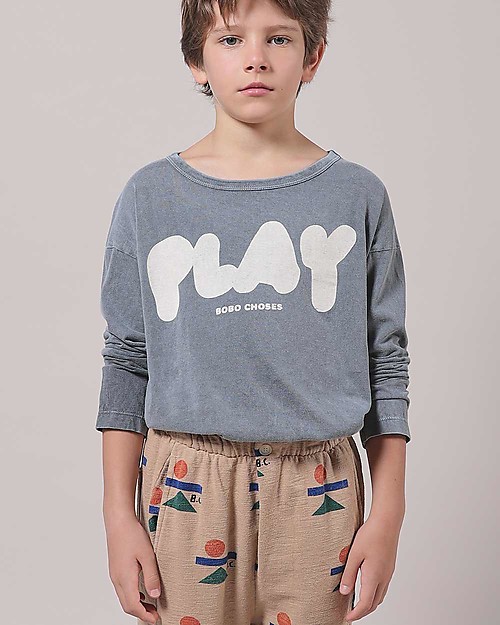 Bobo Choses Maglia Maniche Lunghe Play - Grigio - 100% Cotone Bio Maglie Manica Lunga