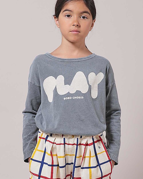 Bobo Choses Maglia Maniche Lunghe Play - Grigio - 100% Cotone Bio Maglie Manica Lunga