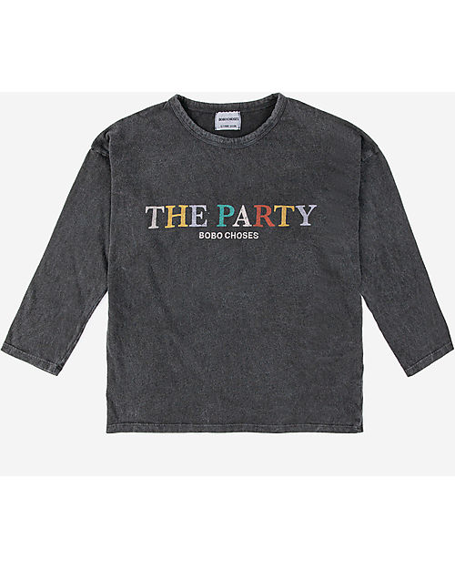 Bobo Choses Maglia Maniche Lunghe The Party - Grigio Scuro - 100% Jersey di Cotone Bio Maglie Manica Lunga