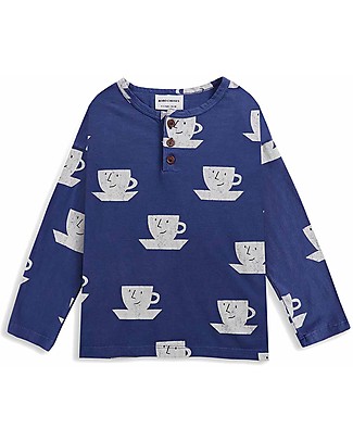 Bobo Choses Maglietta a maniche lunghe con bottoncini - Tazze - Blu - 100% Cotone organico T-Shirt e Canotte