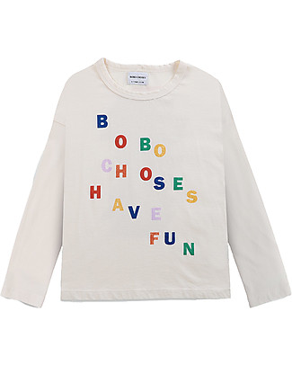 Bobo Choses Maglietta a Maniche Lunghe con Scritta - Bianco Antico - Jersey di Cotone Bio Maglie Manica Lunga