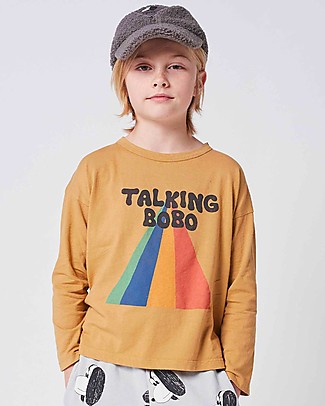 Bobo Choses Maglietta a maniche lunghe Talking Bobo Arcobaleno - Marrone chiaro - 100% Cotone organico Maglie Manica Lunga