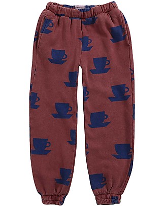 Bobo Choses Pantalone Jogging Tazze - Rosso Blu - 100% Cotone organico Pantaloni Lunghi