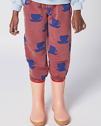 Bobo Choses Pantalone Jogging Tazze - Rosso Blu - 100% Cotone organico Pantaloni Lunghi