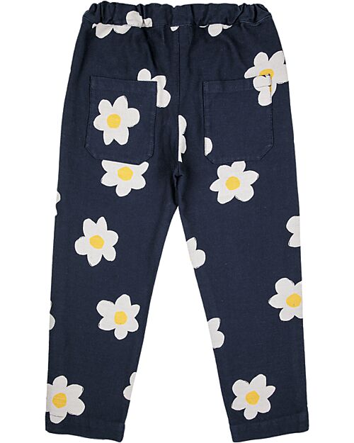 Bobo Choses Pantaloni Baggy - Big Flower - Blu Notte - 100% Cotone Pantaloni Lunghi