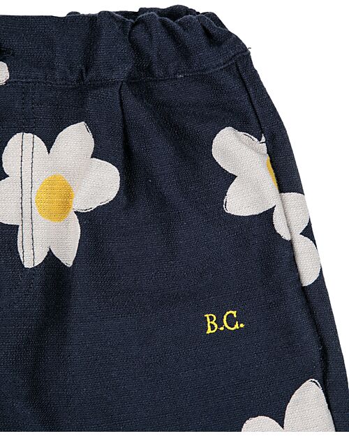 Bobo Choses Pantaloni Baggy - Big Flower - Blu Notte - 100% Cotone Pantaloni Lunghi