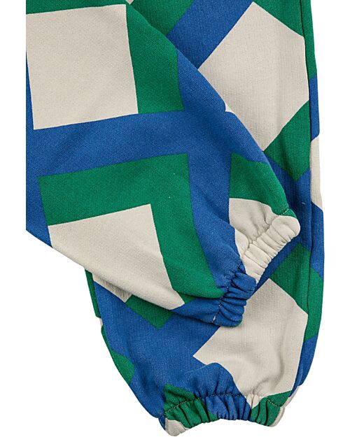 Bobo Choses Pantaloni da Tuta - Panna - Quadri Verde e Blu - con Coulisse - 100% Cotone Pantaloni Lunghi