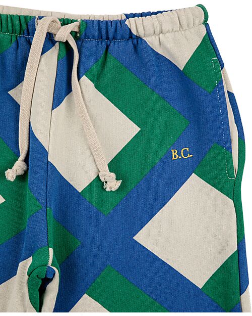 Bobo Choses Pantaloni da Tuta - Panna - Quadri Verde e Blu - con Coulisse - 100% Cotone Pantaloni Lunghi