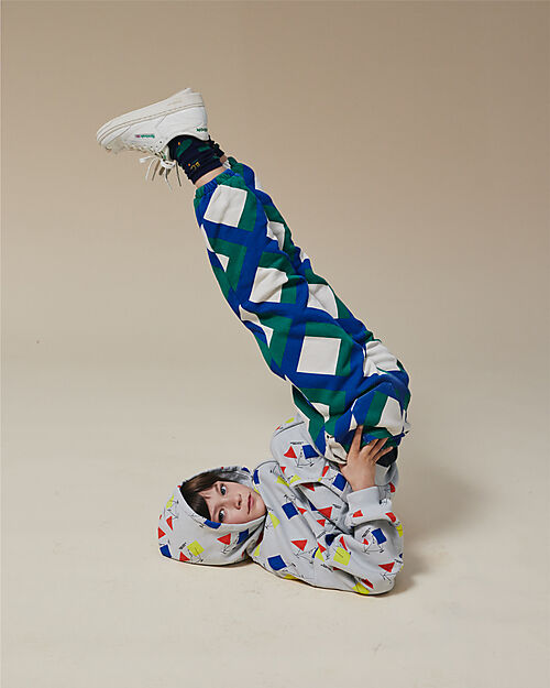 Bobo Choses Pantaloni da Tuta - Panna - Quadri Verde e Blu - con Coulisse - 100% Cotone Pantaloni Lunghi