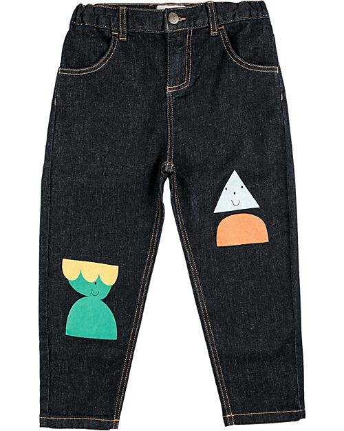 Bobo Choses Pantaloni Denim - Blu Notte - Stampa con Forme Geometriche Multicolor - Cotone Jeans