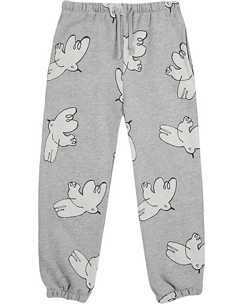 Bobo Choses Pantaloni in Felpa - Uccellini - Grigio Chiaro - Cotone Bio Pantaloni Lunghi
