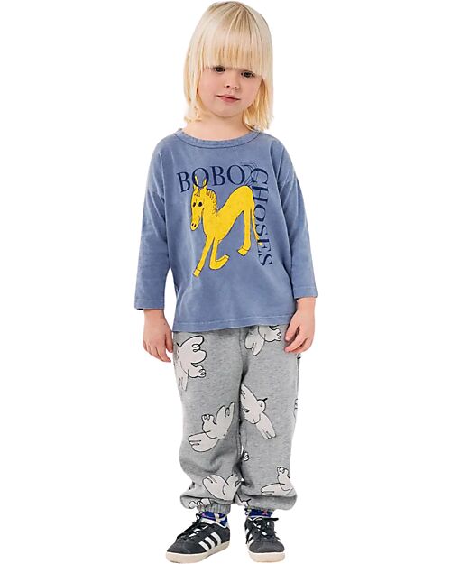 Bobo Choses Pantaloni in Felpa - Uccellini - Grigio Chiaro - Cotone Bio Pantaloni Lunghi