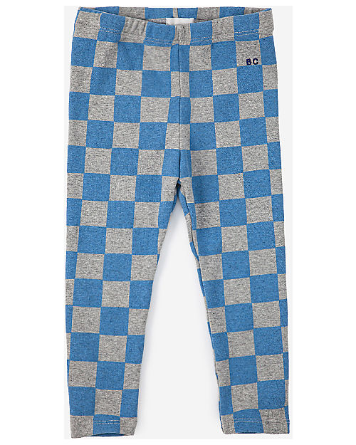Bobo Choses Pantaloni Leggings - Scacchi Blu Grigio - 100% Cotone Bio Leggings