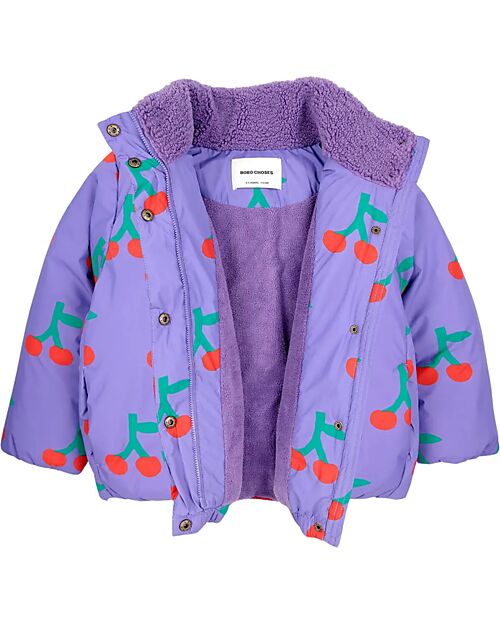 Bobo Choses Piumino con Bottoni Frontali e Zip - Ciliegie - Lavanda - 100% Materiale Riciclato Piumini