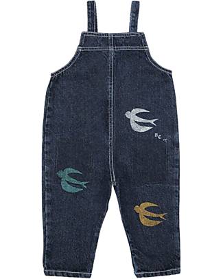 Bobo Choses Salopette di Jeans - Uccellini - Blu Salopette