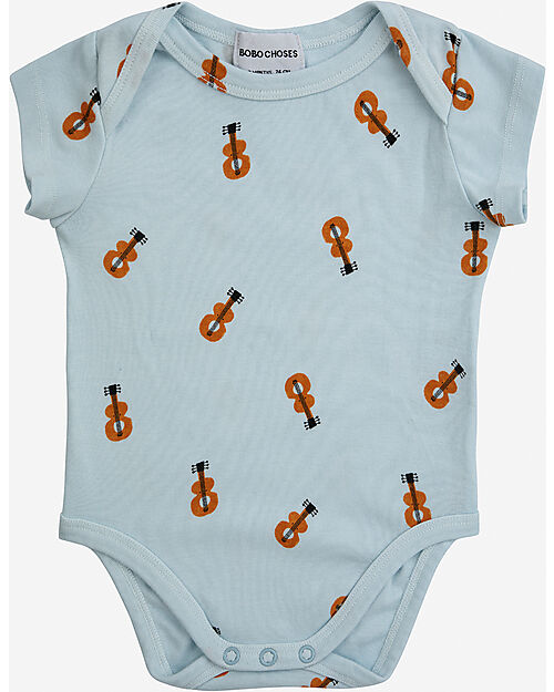 Bobo Choses Set Body e Accessori Vichy Acoustic Guitar - Celeste - Cotone Body Manica Corta