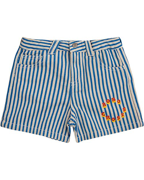 Bobo Choses Shorts Righe e Cerchio - Blu - 100% Cotone Pantaloni Corti