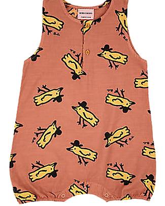 Bobo Choses Tutina Corta Mr. Birdie - Marrone Chiaro - 100% Cotone Organico Tutine Corte