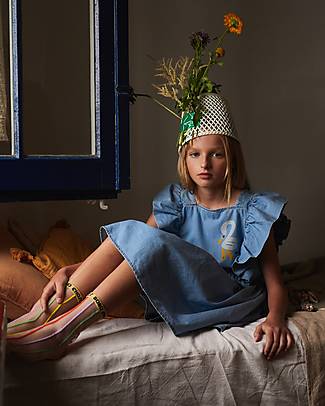 Bobo Choses Vestito con Balze Pellicano - Azzurro - 100% Cotone Vestiti_