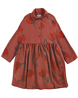 Bobo Choses Vestito con bottoni - Fiori - Rosso - Cotone organico e Ecovero Vestiti_
